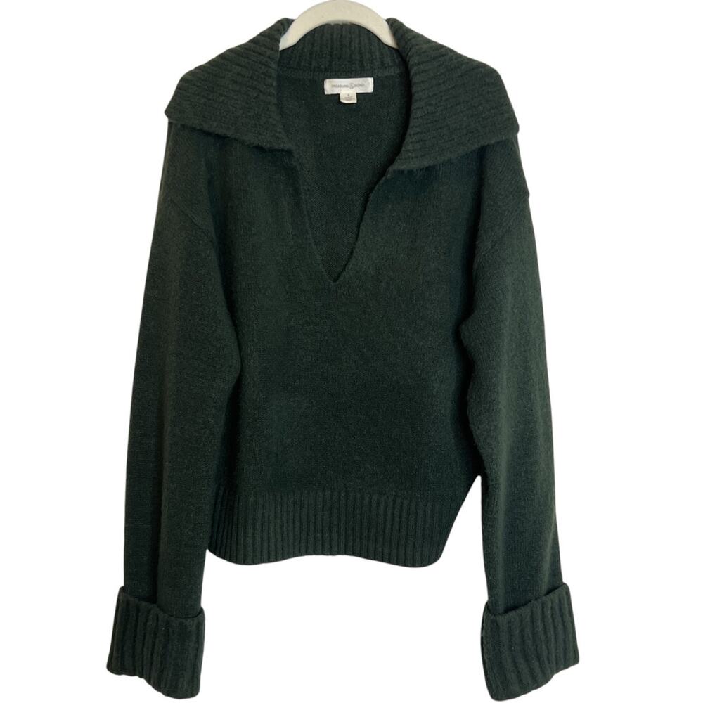 Treasure & Bond Oversized Johnny Collar Sweater Size Small Green